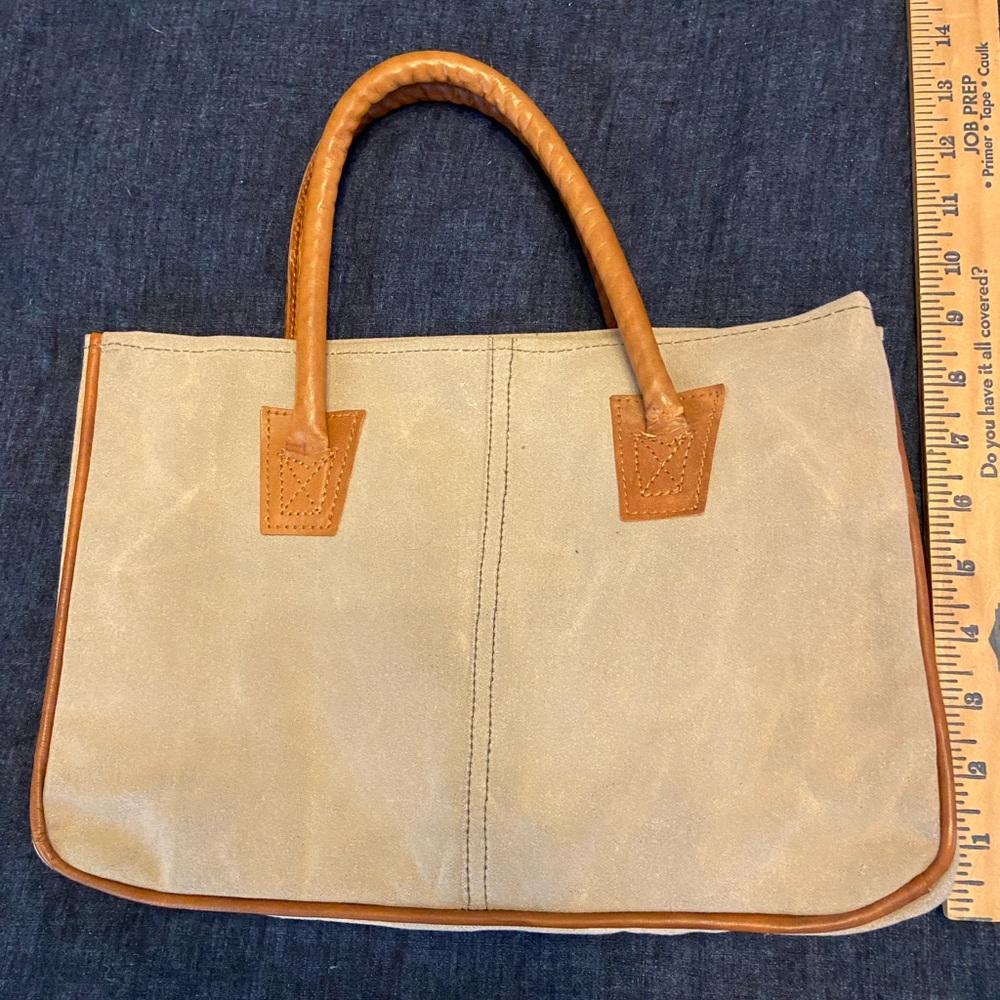 Mona B Tote Bag 3 Stars Canvas Handbag Purse Upcycled Tan W/Leather Handles - Picture 2 of 6